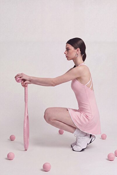 HOLLY LOLLY İçi Şortlu Sırtı İp Detaylı Mini Mariya Elbise Pembe