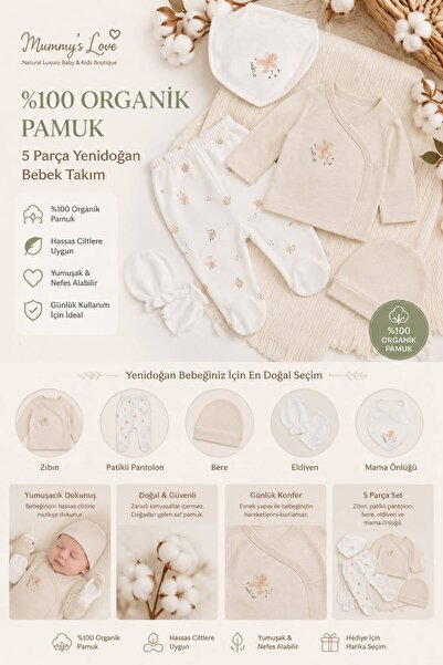 Mummys Love Gots Certified Baby Boy Set of 5 - 100% Organic Cotton - Ecru&Stone