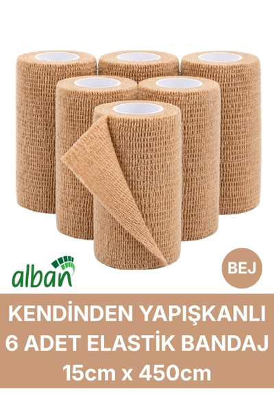 Alban 15cm 6'Lı Set Kendinden Yapışkanlı Elastik Bandaj, Kohesiv Bandaj 5cm x...
