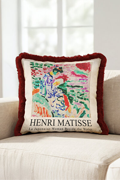 Evimde Bambaşka Abstract Artistic Decorative Figured Fringed Pillowcase - Pai...