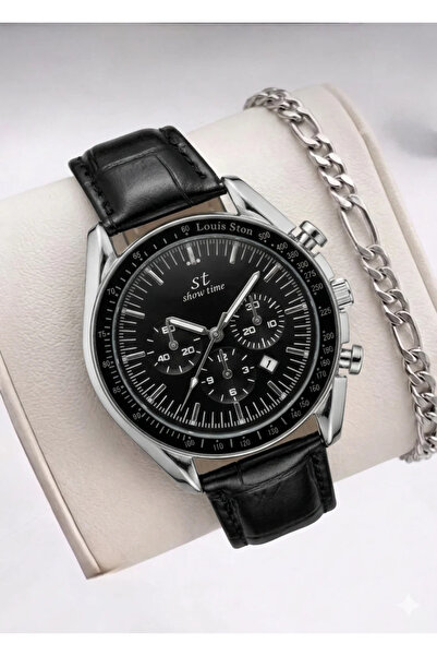 Feronnucci Men's Wristwatch with Calendar Black Pu Leather Cord Bracelet Gift...