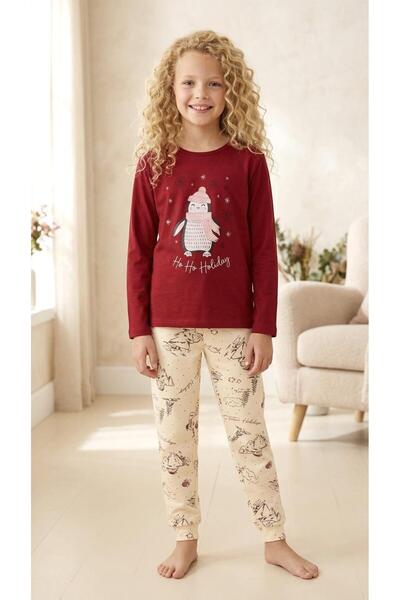 ZEYZEY 8908 Red Christmas Patterned Penguin Pajama Set with Leg Bands