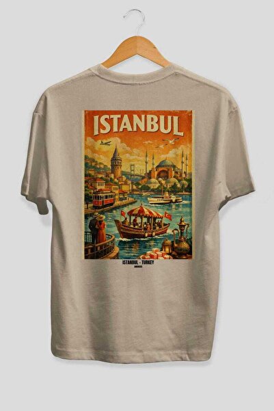 Ankhises Ιστανμπούλ Τουρκία 2 Μπεζ Oversize Country City T-shirt με στάμπα στ...
