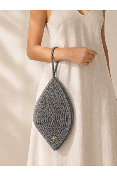 Naspar Silver Gray Color Stitched Straw Handbag Daily Use Women's Clutch Bag ...