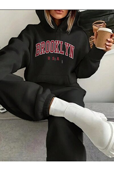 Boi Brooklyn USA Tracksuit - Black Printed Suit Jogger Sweatshirt Elastic Leg...