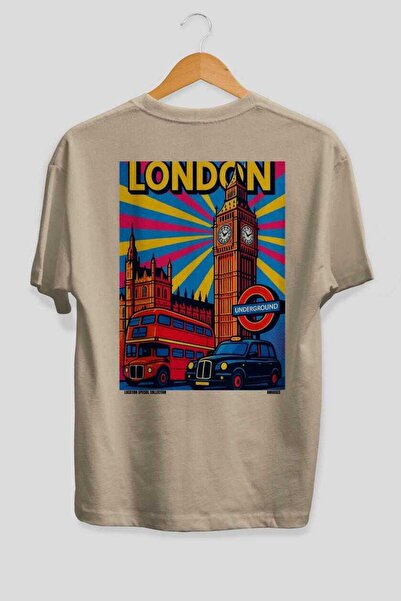 Ankhises London England Beige Oversize Country City Back Printed Unisex T-Shi...