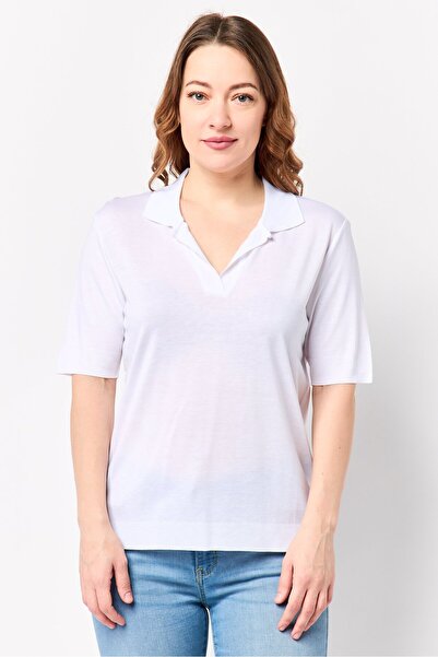 Calvin Klein Women Spread Collar Embroidered Logo Short Sleeve Polo Shirt, White