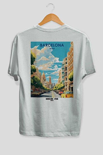 Ankhises Μπλουζάκι Unisex Barcelona Spain 2 Λευκό Oversize Country City με στ...