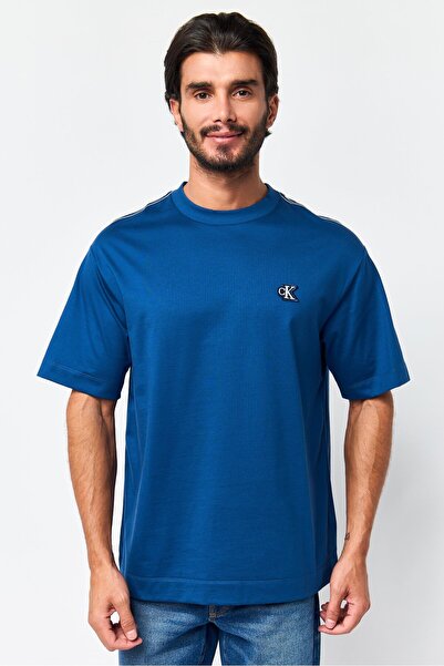 Calvin Klein Jeans Men Crew Neck Short Sleeve Embroidered Logo T-Shirt, Navy