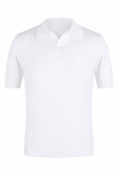 trender White Men's Polo Neck T-Shirt with Half Placket 18242