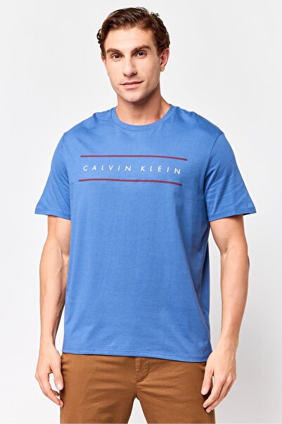 Calvin Klein Jeans Men Crew Neck Short Sleeve Graphic Print T-shirt, Slate Blue