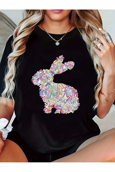 212Wear تي شيرت نسائي بطباعة نمط هندسي، ناعم وقابل للتنفس، برقبة دائرية، وأكم...