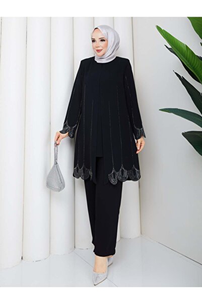 ESLEMNUR 2-Piece Pants Suit with Laser-Cut Stones
