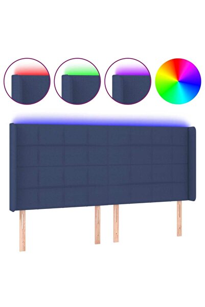 vidaxl Tăblie de pat cu LED, albastru, 163x16x118/128 cm, textil