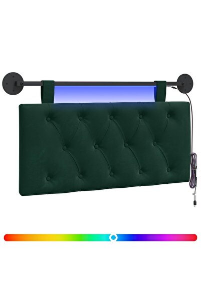 vidaxl Tăblie de pat suspendată Cu lumină LED Verde închis Catifea