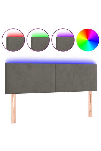 vidaxl Tăblie de pat cu LED, gri închis, 144x5x78/88 cm, catifea