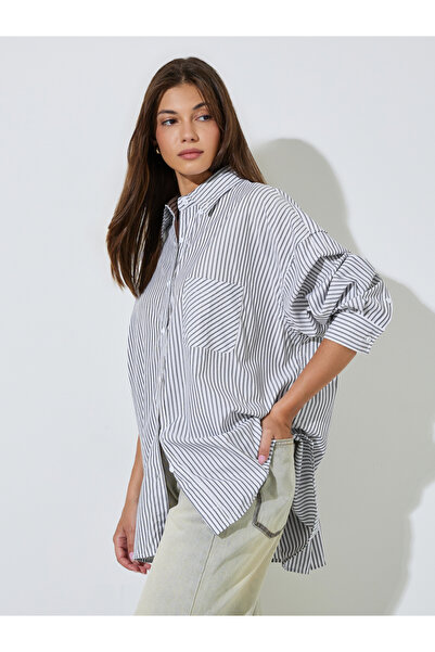 Styli White Longline Striped Oversized Shirt