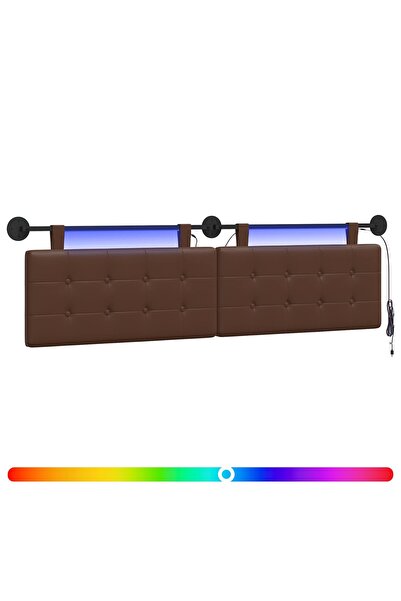 vidaxl Tăblie de pat suspendată Cu lumină LED Maro Piele artificială
