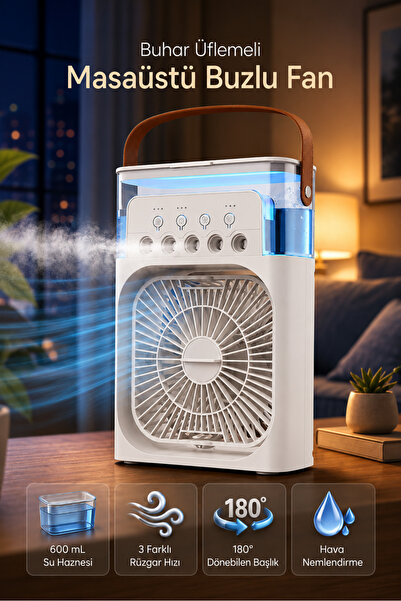 SEYUTECH Masaüstü Buzlu Soğutmalı Fan Buhar Üflemeli Taşınabilir LED Işıklı H...