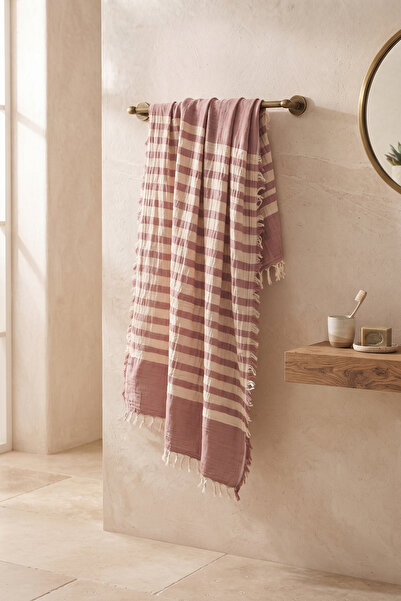 cottoncloth Multi-Purpose 2-Layer Striped Tasseled Muslin Beach and Bath Pesh...