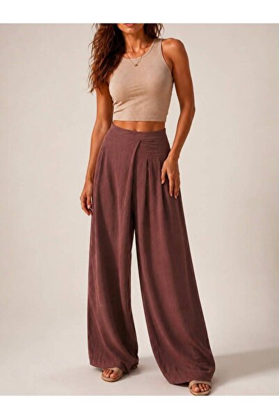 BILDEŞA Women's High Waist Pleated Wide Leg Skirted Pants