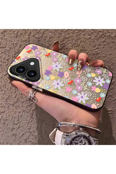 PATTERNOVA iPhone 16 Uyumlu Tam baskılı küçük çiçek sert kılıf, basit tam kap...
