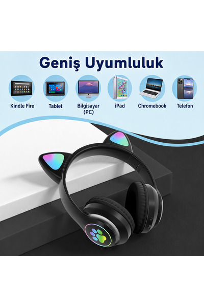 WOTOBEUS STN-28 kedi kulaklıklar katlanabilir kart takmadan işık-up çocuklar ...