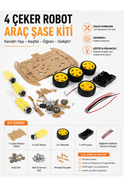 RoboPazar 4wd Araç Şase Kiti Robot Araba Kiti
