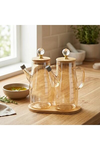 Yıldızan Nry Shop Set of 2 Borosilicate Glass Oil and Vinegar Bottles with Ba...