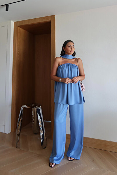 Özge Özgenç Strapless Blouse Pants Set