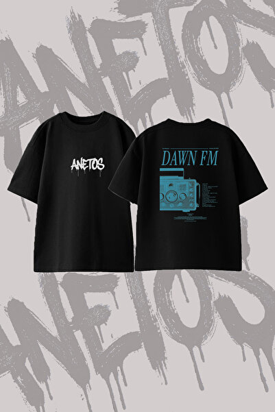 Anetos Tricou oversize negru din bumbac cu imprimeu pe spate The Weeknd Dawn ...