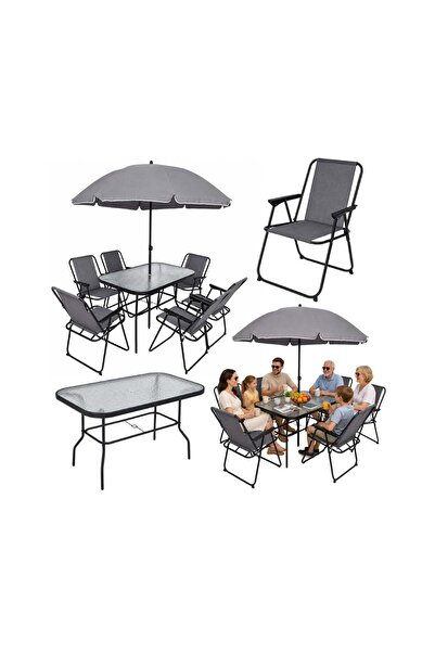 LEAN Set mobilier de grădină cu masă, 6 scaune și umbrelă, 29485