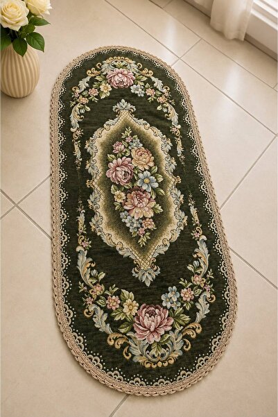 Yeshome Collection Royal Bouquet Şönilli Goblen 40X90 Oval Runner - Coffee Ta...