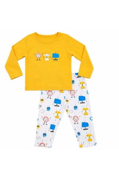 PALM PEANUTS Kids Cotton Robot Print Pajama Set | Soft Long Sleeve T-Shirt & ...
