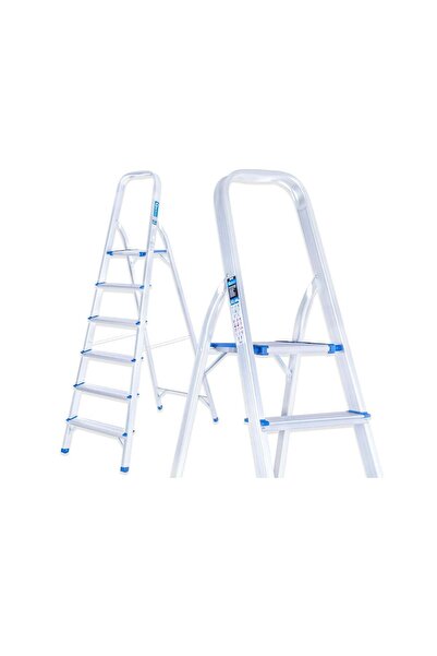 GEKO Scară pliabilă din aluminiu cu 6 trepte, înălțime de lucru 3.19 m, capac...