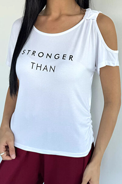 Aryena White Women's Printed Basic T-Shirt