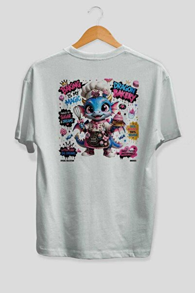 Ankhises Μπλουζάκι Dragon Bakery Oversize με στάμπα στην πλάτη, λευκό, Unisex...