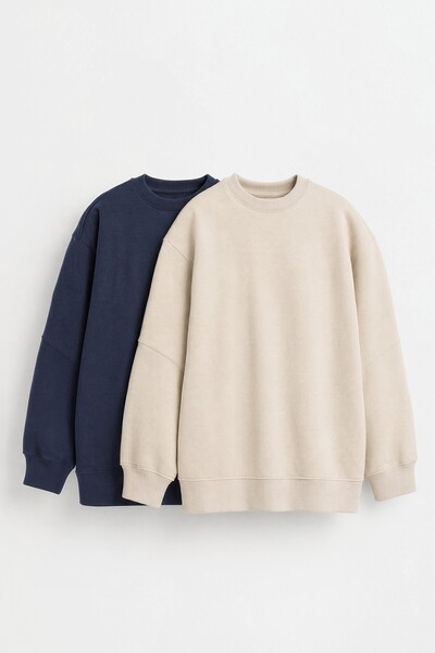 LEFTIES 2'li düz renkli pelüş sweatshirt paketi