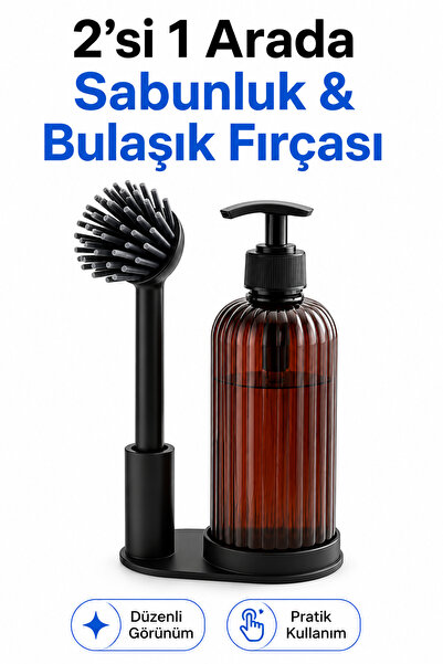 FLY LIFE Dish Brush Stand with Soap Dispenser - Brush Set with Detergent Bottle