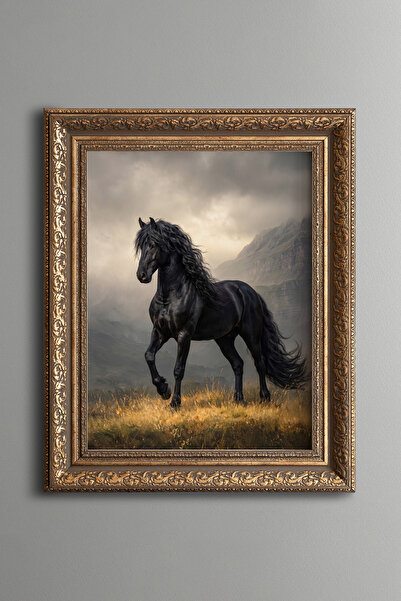 epiqart Noble Black Horse - Vintage Patterned Painting - Thick Model