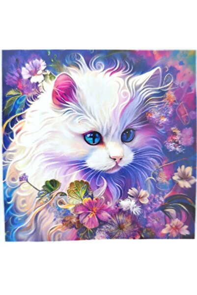 LİVA CRAFT Art & Craft Diamond Mosaic Painting, 30X30Cm White Cat Bead Gluing...