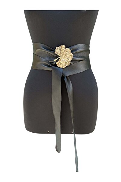 Yılday Gür Butik Blythe Leaf Buckle Black Leather Obi Belt
