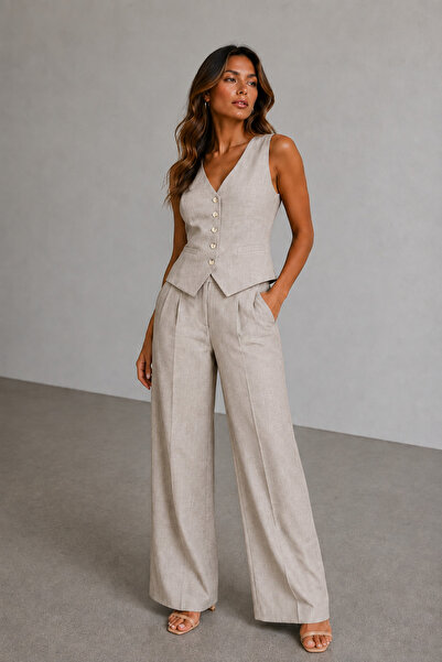 M&N Women's Linen Vest and Palazzo Trousers Set – Stylish Combination with Wi...