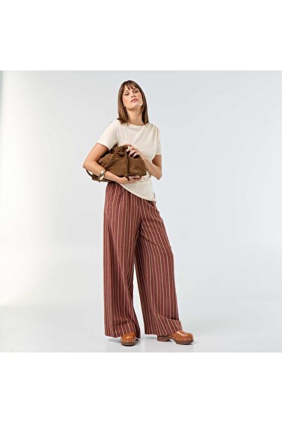 KIABI Wide-leg trousers with elasticated waist BROWN