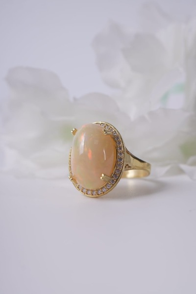 Aksesuaring Opal & 0,60 Ct Mozanet Taşlı Gümüş Yüzük