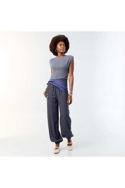KIABI Solid Color Balloon Fit Trousers with 2 Pockets GREY