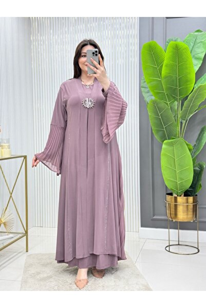 Modam Bella Büyük Beden Piliseli Tokalı Abaya Elbise