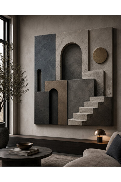 Mgi Design Premium Antrasit Mimari Nişler ve Basamaklar 3D Görünümlü Kanvas T...
