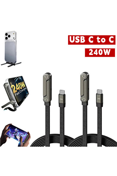 Choice5 كابل شحن سريع من النوع C بقوة 240 واط مع حامل هاتف للألعاب والفيديو، ...
