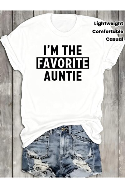 Astogria13 تي شيرت نسائي مطبوع عليه عبارة "I'm The Favorite Auntie" باللون ال...
